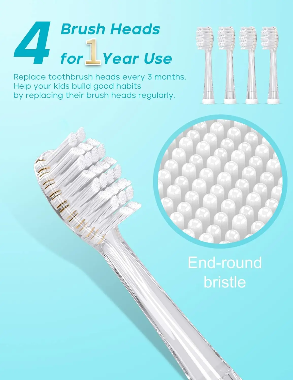 Seago Baby Kids Toothbrush Heads SG-923 Electric Toothbrush Replacement Head Compatible with SG-977 SG-2139 and SG-513 Pack of 4