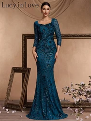 Lucyinlove Luxury Long sleeves Evening Dresses Women Mermaid Formal Sequins V-neck Prom Elegant Wedding Party Cocktail Gowns