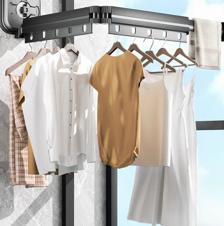 

Suction cup folding clothes hanger, balcony invisible telescopic clothes hanger, indoor household non perforated floating window