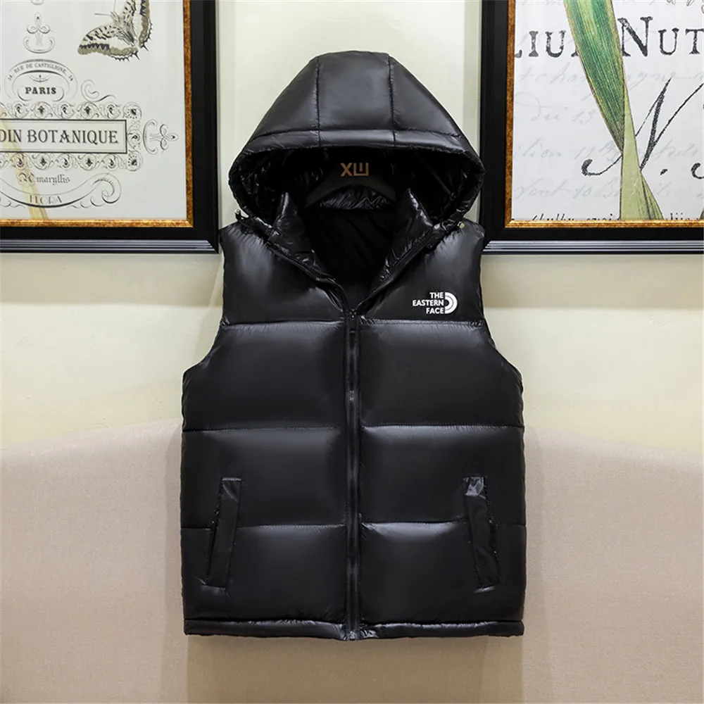 Winter Men\'s Vest Hat Detachable Fashion Sleeveless Jacket High Quality Coats Travel Vest Thicken Warm Windproof Male Waistcoat