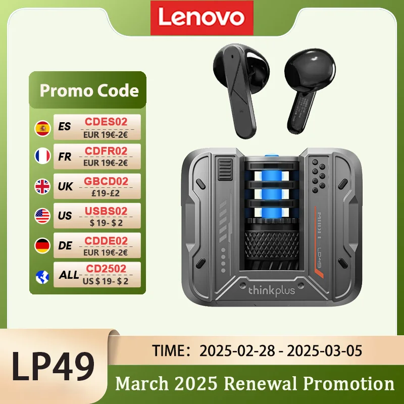 Nieuwe Lenovo LP49 TWS Draadloze Bluetooth V5.4 Koptelefoon Half-In-Ear Muziek Gaming Oordopjes 24H Ultralange Batterij GM2 pro Hoofdtelefoon