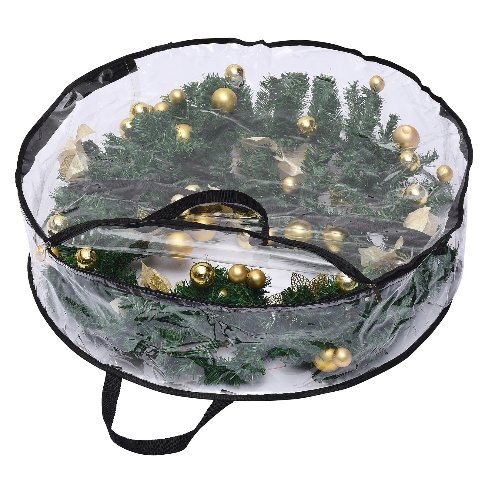 30-inch Garland Storage Bag Christmas Decor PVC Foldable Waterproof Tansparent Durable Black Border Transparent Carry Organizer