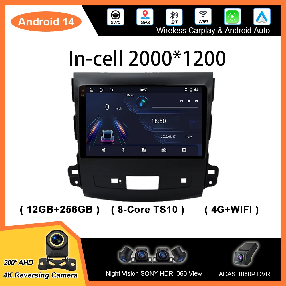 

Автомобильный радиоприемник Android 14, стерео для Mitsubishi Outlander xl 2 2005-2011, авто GPS-навигация, мультимедийный видеоплеер, Cireless Carplay