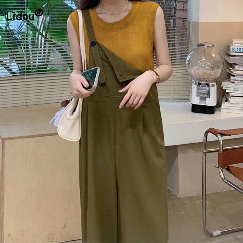 

Women's Summer Korean Casual Solid Color Round Neck Tanks Fashion All-match Basic Sleeveless Slim Pullovers Tops Female Clothing