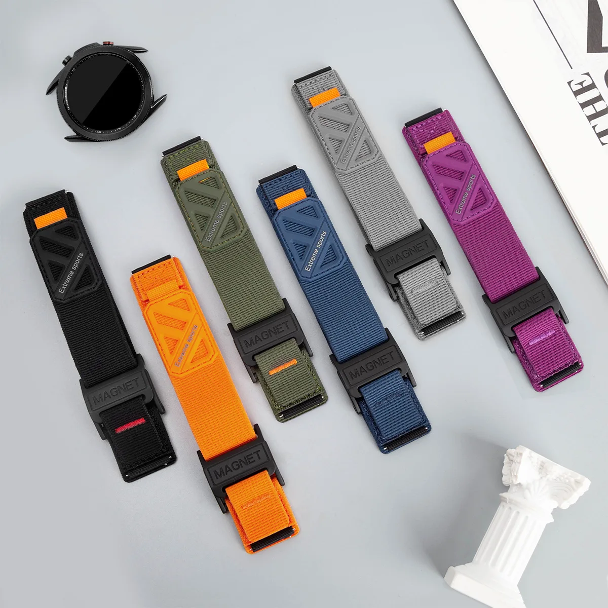 20 มม.22 มม.ไนลอนแม่เหล็กสําหรับ Samsung Galaxy นาฬิกา 7 6 5 4 40/44 มม.6 CLASSIC สร้อยข้อมือสําหรับ Huawei Watch5 GT5 4Pro 3 46 มม.