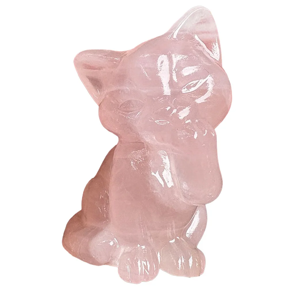 Custom 6cm Rose Quartz Cat Crystal Carving - Handcrafted Healing Gemstone Kitty Figurine for Home Decor