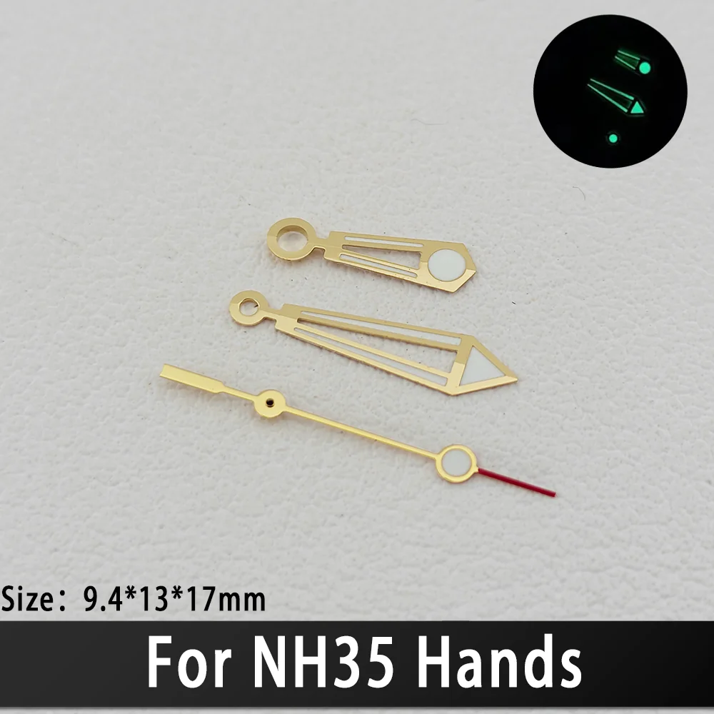 NH35 Hands 9.4*13*17mm Hollowed Out Pointer Silver, Gold, Blue Pointers C3 Green Luminous For NH36 NH70 NH71 Movement Hands