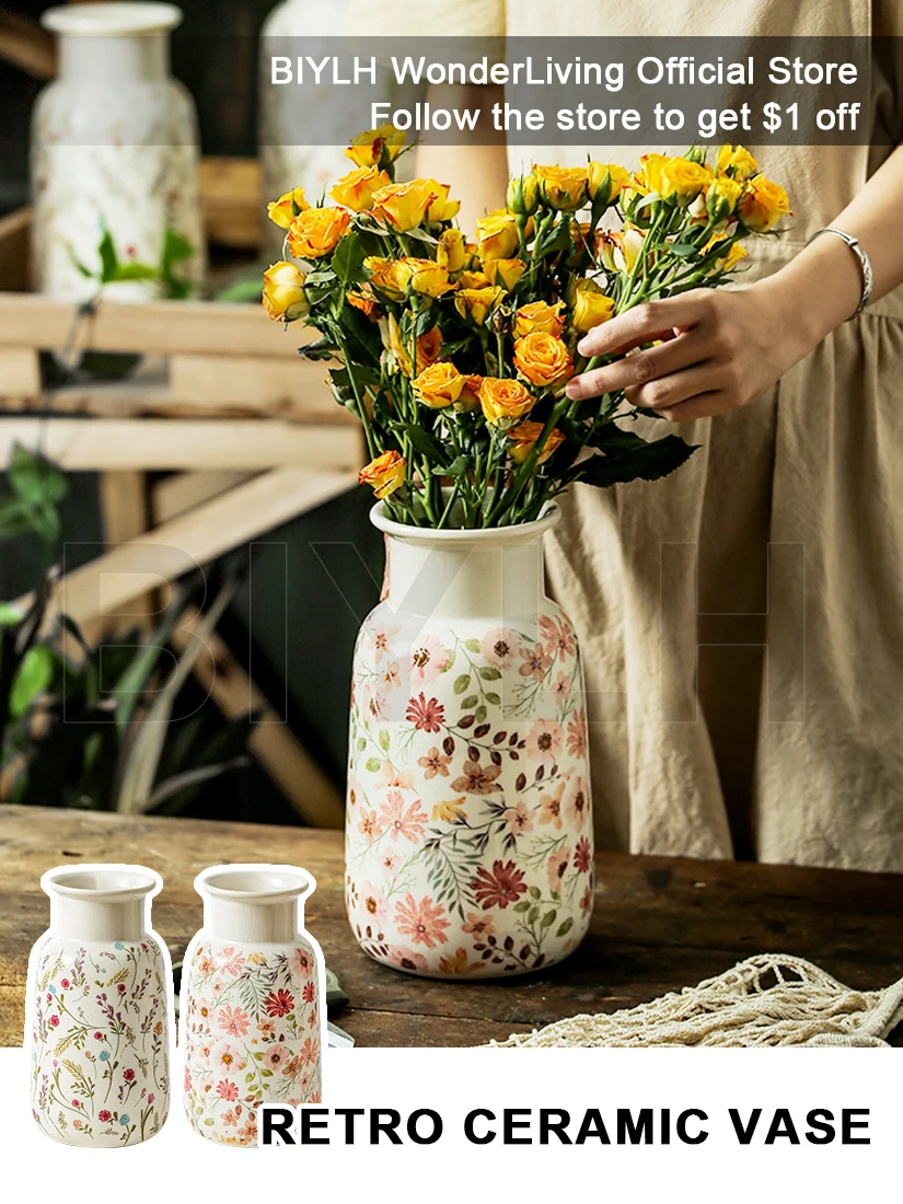 

Retro Ceramic Vase Colorful Chrysanthemum Vase Home Decoration Hydroponic Flower Arrangement Plant Pot Living Room Decor Garden
