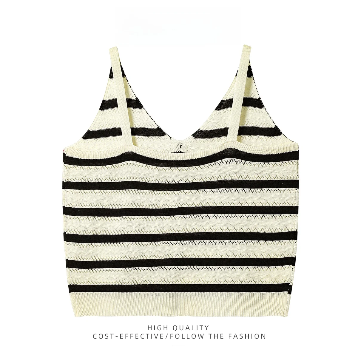 PAIXIANG vrouwen Gebreide holle V-Ne Tank Top Zomer Ontwerp Afslanken Witte Strepen Strapl Vest ort Lengte Vrijetijdskleding