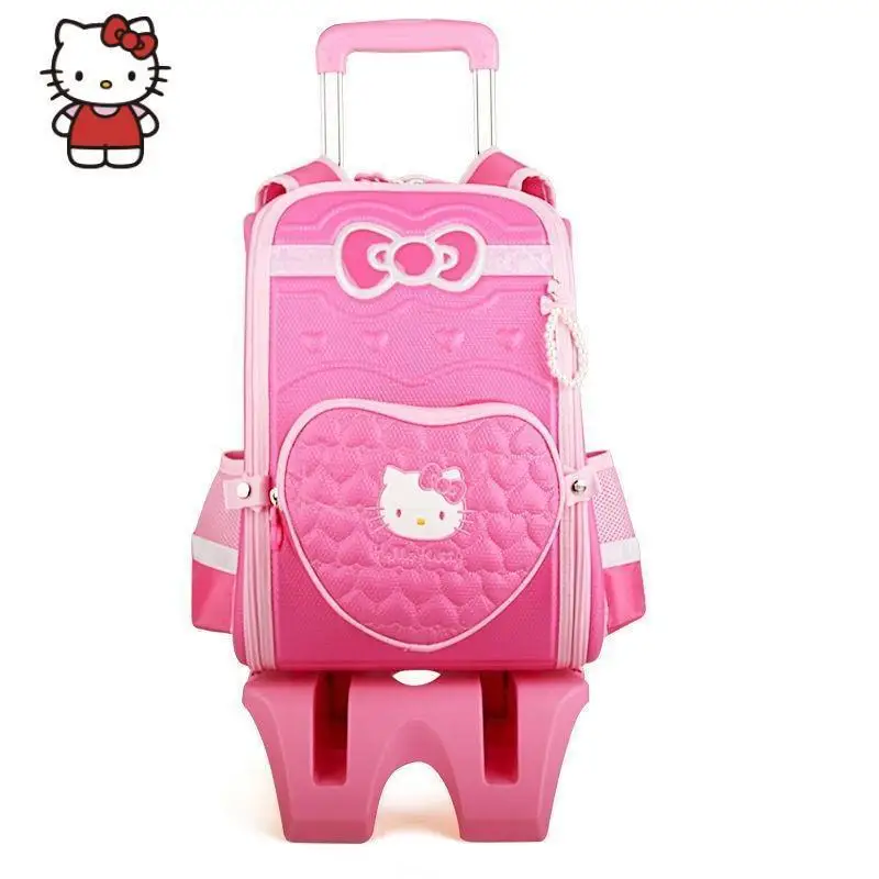 

Sanrio Hello Kitty Kawaii Trolley School Bag Girl Climbing Stairs Student High-Quality Backpack Cartoon Stationery Student Prize