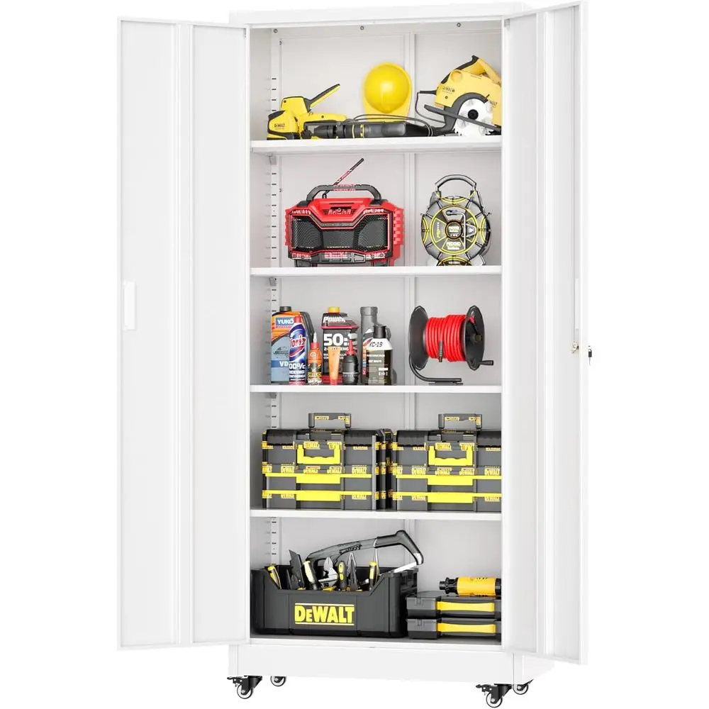 

73 Tall Steel Rolling Storage Cabinet with Wheels, 4 Shelves, Lockable for Garage, Pantry, Home Office