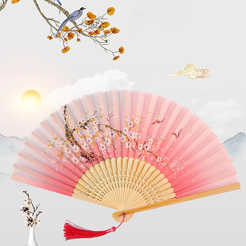 Vintage Silk Folding Hand Fan Chinese Bamboo Fans Craft Gifts Women Dance Performance Props Home Decoration Ornaments