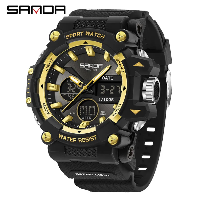 Часы наручные SANDA мужские электронные, многофункциональные модные водонепроницаемые спортивные для активного отдыха, 6225