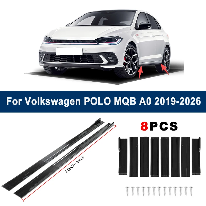 2m Sectional Side Skirt Extension Lips For Volkswagen VW POLO MQB A0 2019-2026 - Racing Side Spoiler Car Modified Body Kit