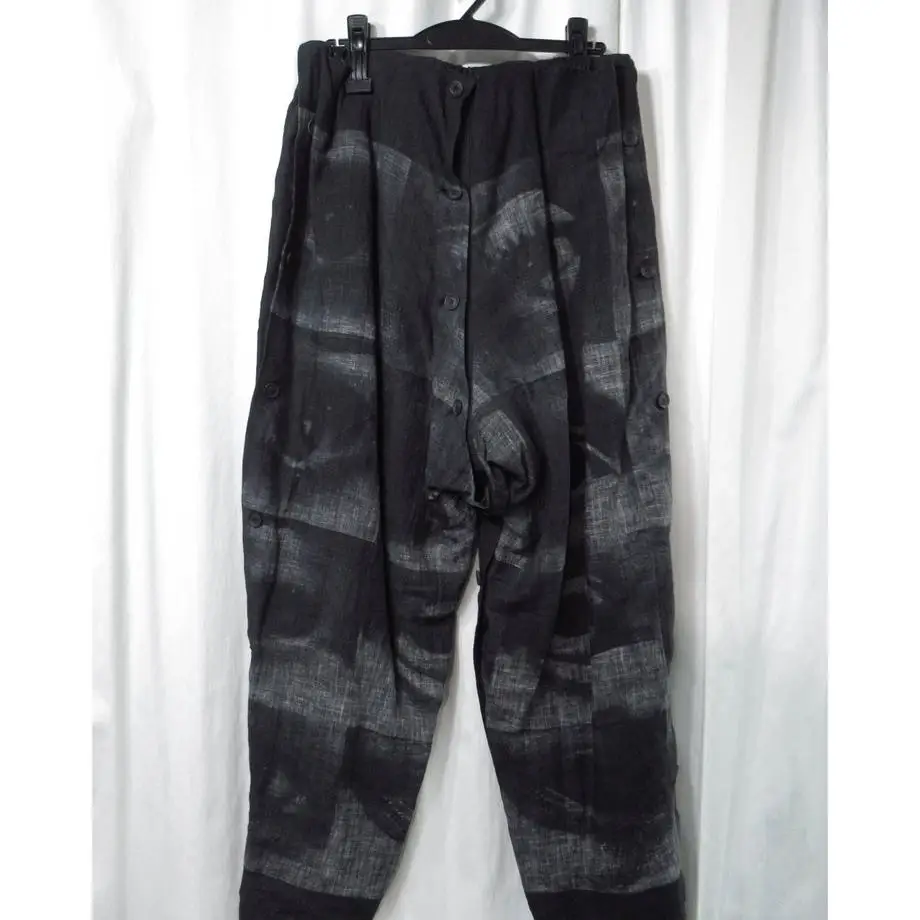 TOP-YAMAMOTO ®   Schwarz karierte Hose mit weitem Bein im Leinenstil für Herren, lockere Freizeithose mit Schnürung