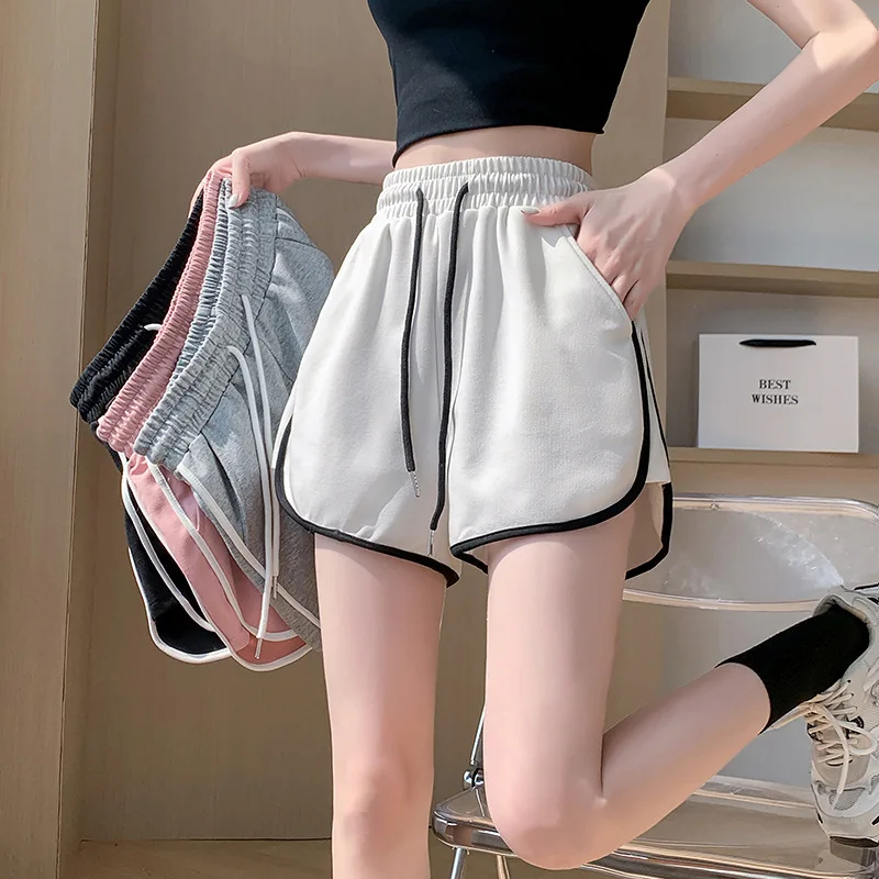 

Summer High Waist Loose Casual Trousers Women Drawstring Collision Colour Thin Hundred Sports Comfortable Solid Colour Shorts