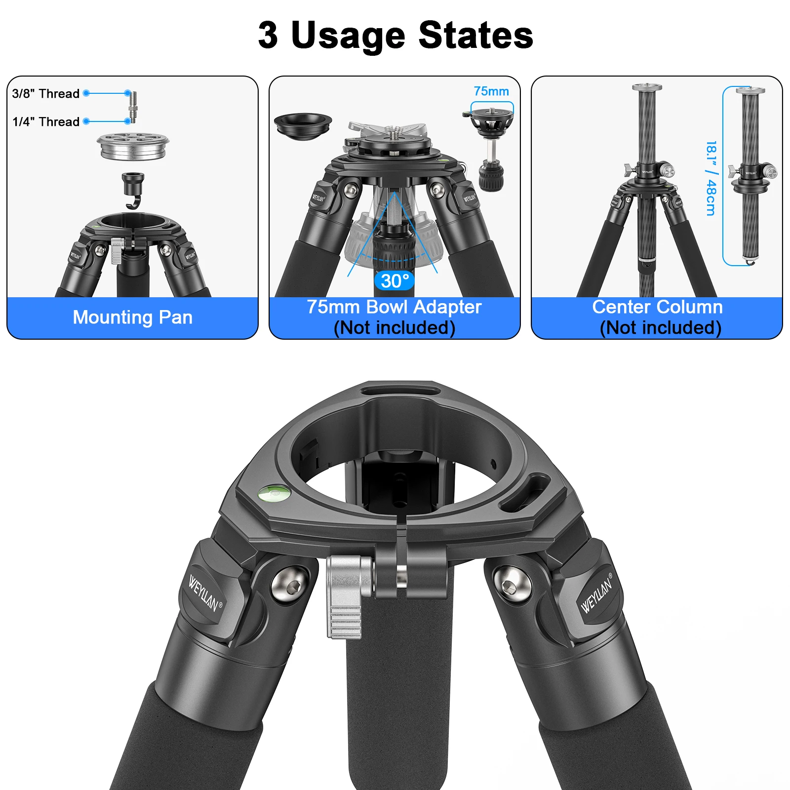 Tripod serat karbon 63 inci, Tripod tugas berat, WEYLLAN NX9 40mm, dudukan kamera profesional dengan adaptor mangkuk beban 40kg