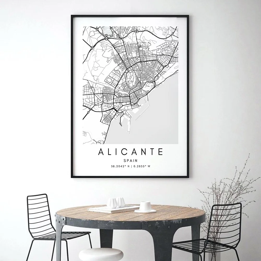 Alicante Map Poster CUSTOM City Map Print Minimalistic Wall Art Canvas Painting Nordic Posters and Print Living Room Home Decor