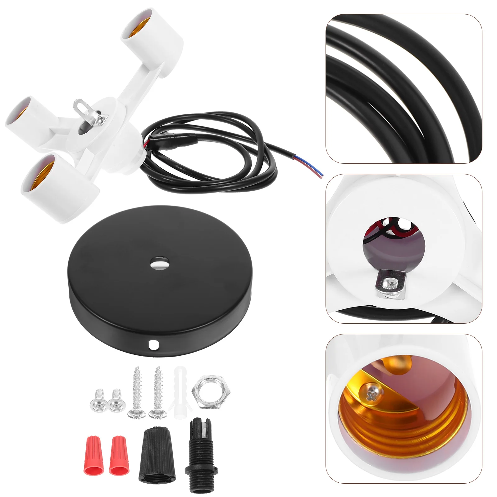 1pc E27 Three-Head Lamp Holder White Modern Compact Design For Ceiling Pendant Chandelier Cafe Kitchen Restaurant Decoration