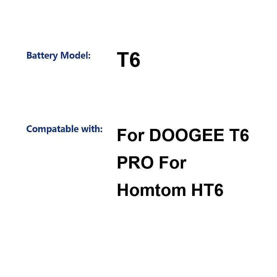 

Надежная замена аккумулятора для мобильного телефона Doogee T6 Pro Homtom HT6, быстрая зарядка, 6250 мАч