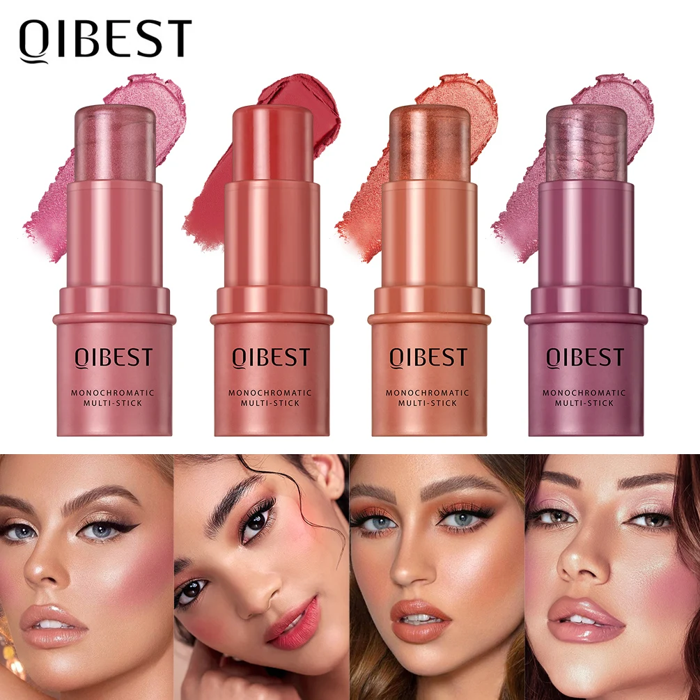 

QIBEST 3-in-1 Cheek Blush Stick Lip Tinted Eyes Cheek Lips Brighten Cream Wateproof Long-Lasting Face Contouring Shadow Blusher