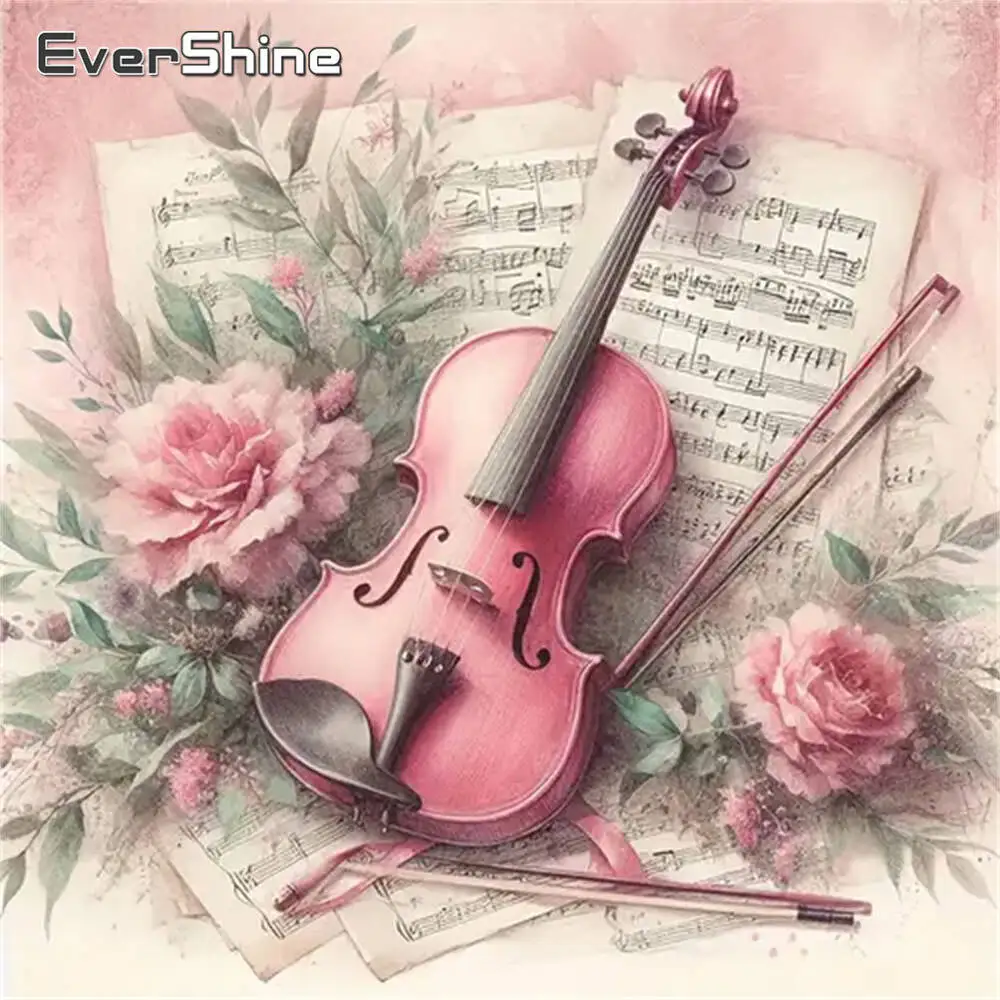 Evershine New Arrival Diamond Mosaic Violin Landscape DIY Diamond Painting Peony Flower Picture Of Rhinestones Handmade Hobby