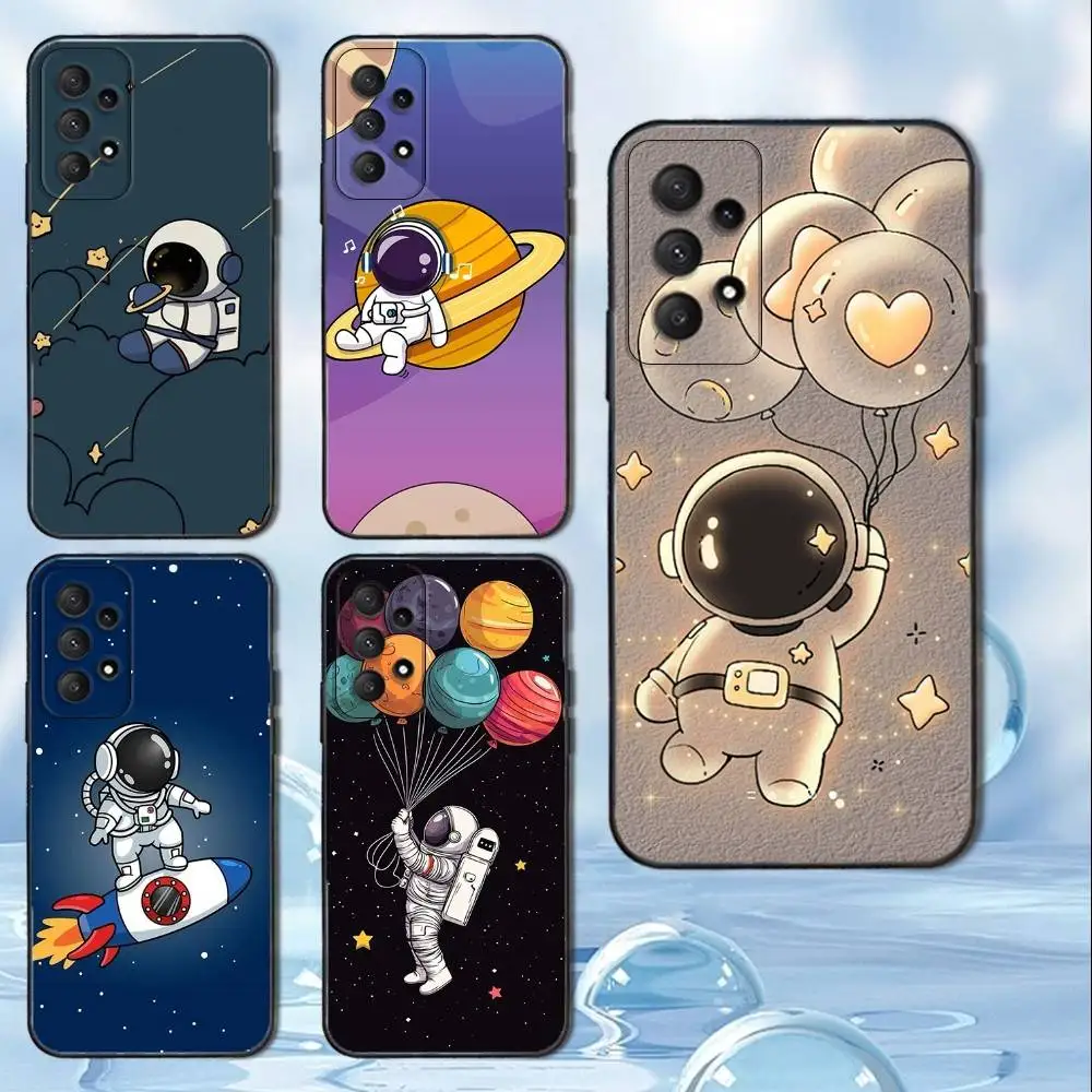

S-Saturn C-Cute A-Astronaut Phone Case For Samsung Galaxy A13,A21s,A22,A31,A32,A52,A53,A71,A80, Soft Black Cover