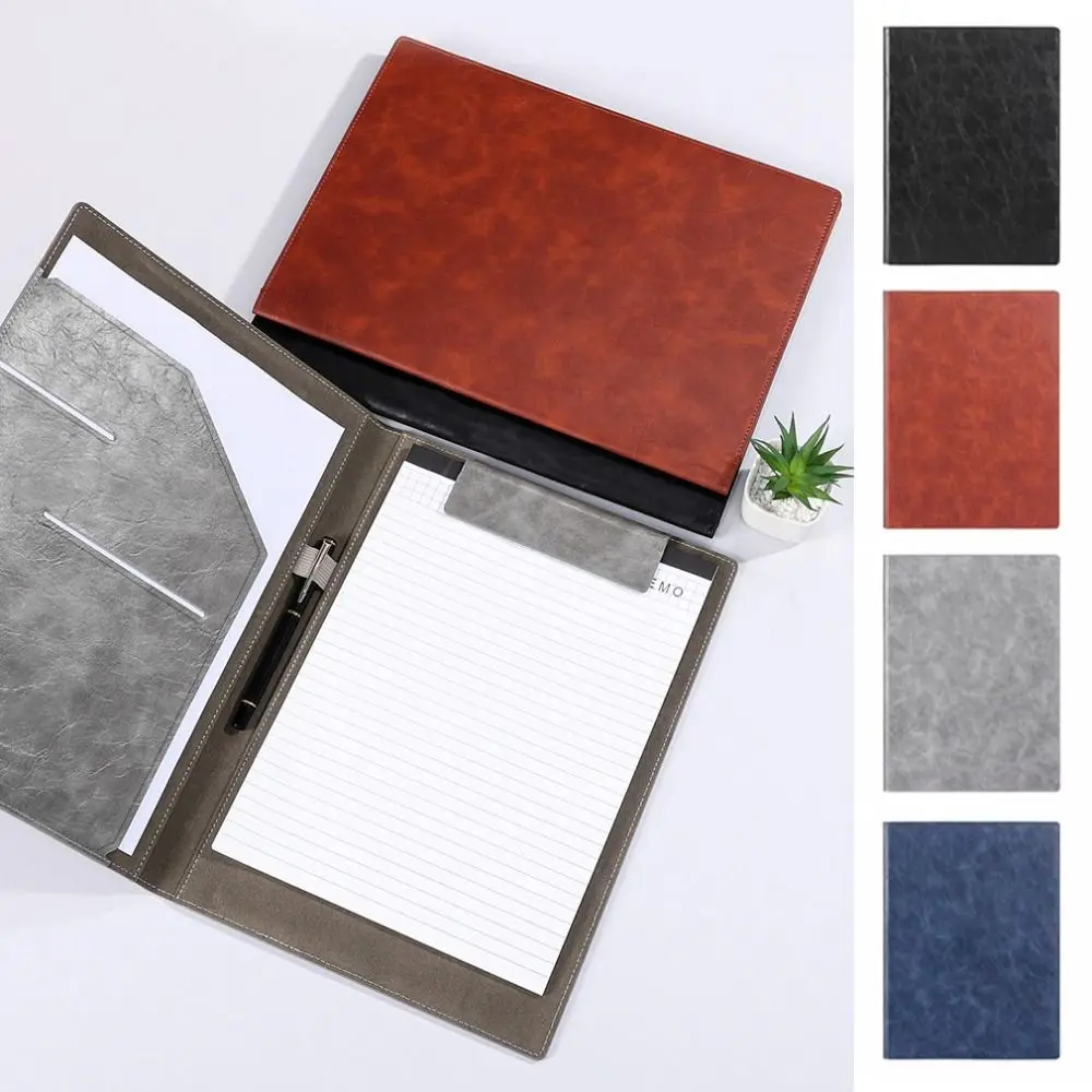 

New PU Leather A4 File Folder Clipboard Magnetic Buckle with Card Holder Contract Document Clip Pen Insert Writing Pad Business