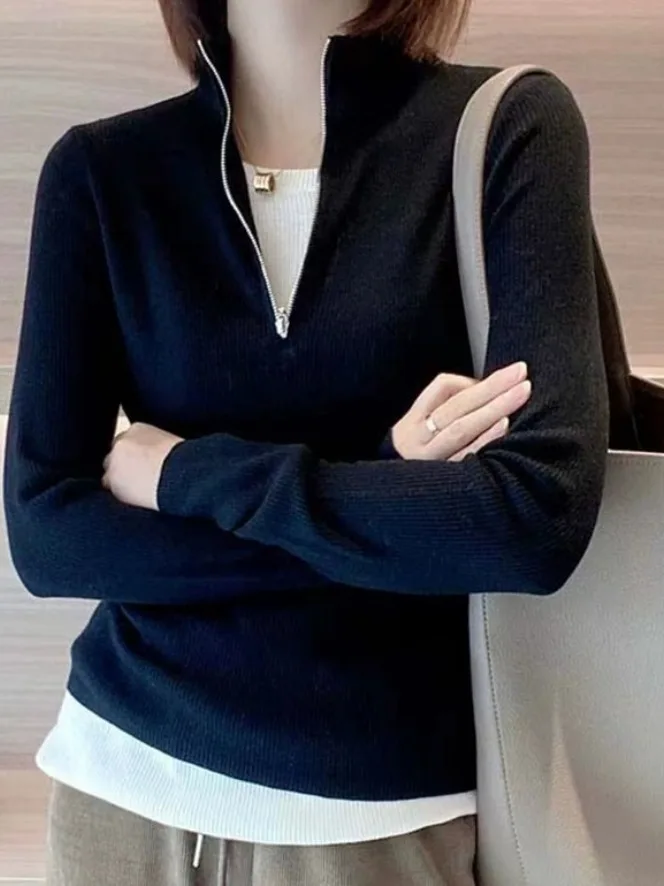 

Длинный шерстяной вязаный свитер Ele Long Sve с воротником на молнии, смесь шерсти, женский, повседневный, стильный, удобный, мягкая ткань