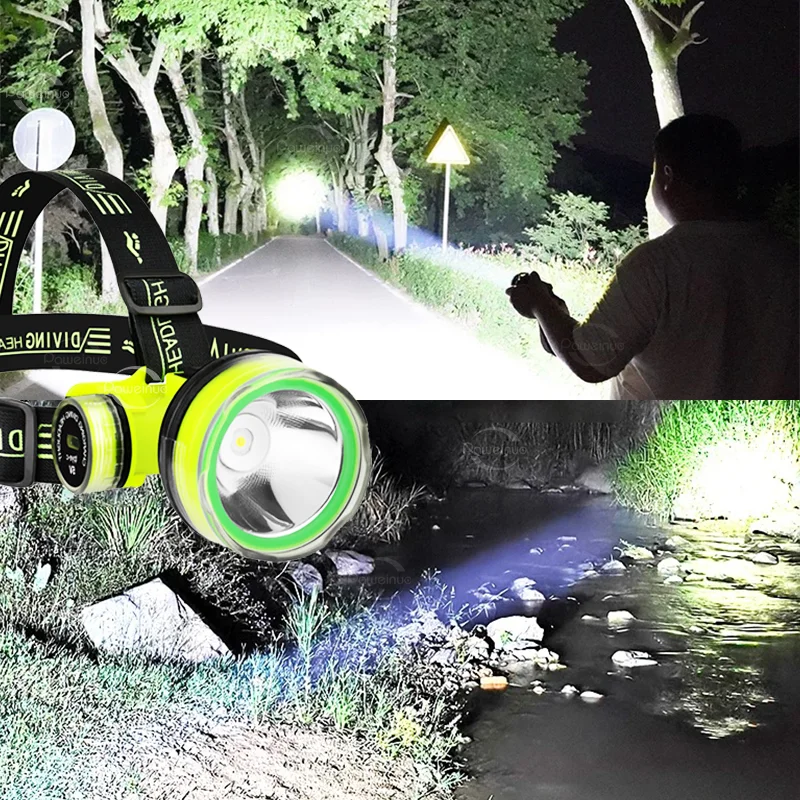 New Rechargeable LED Diving Headlamp Strong Light Professional Diving 500M Head Flashlight Scuba Diving Headlight Fishing Torch