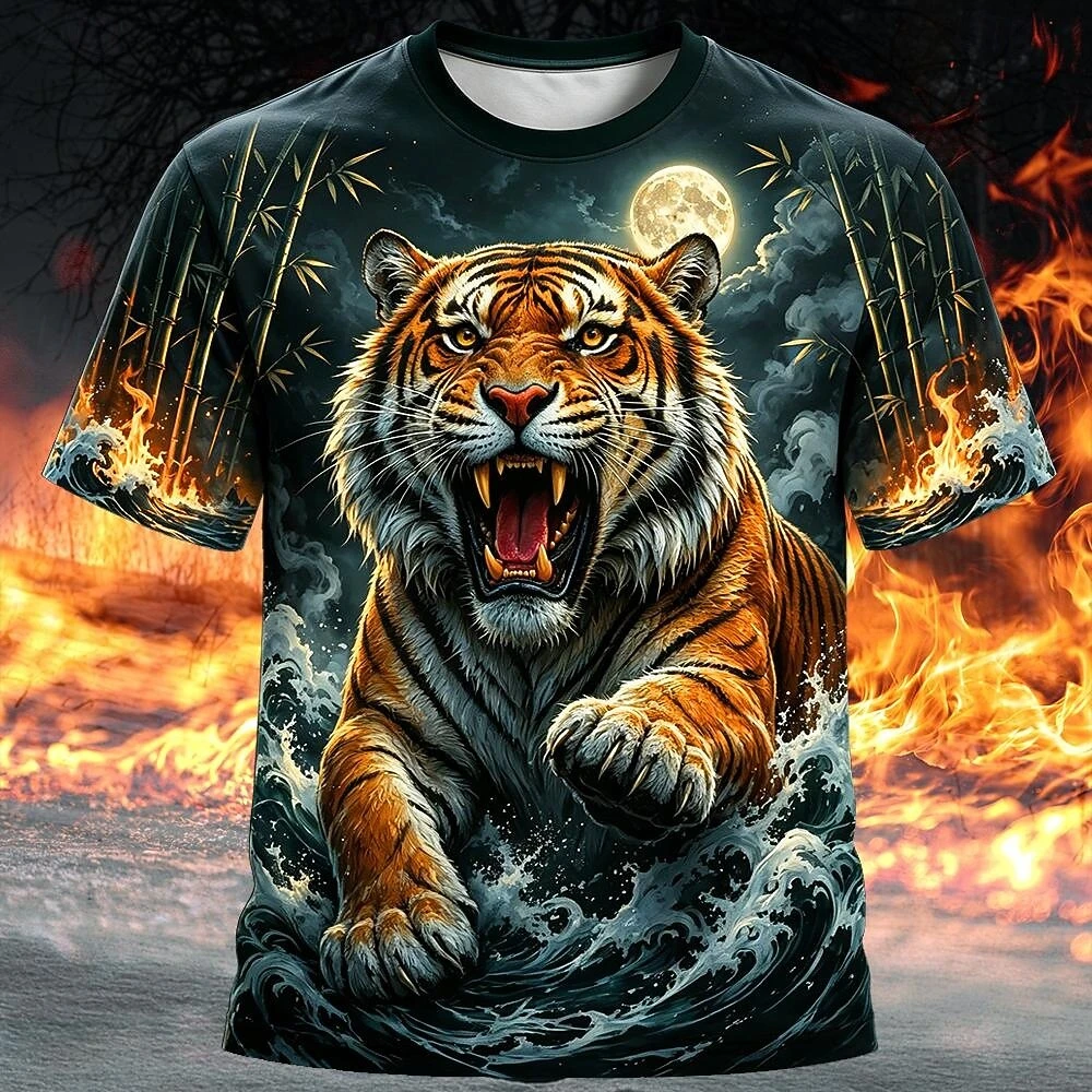 Fashion 3D Tiger Print T Shirt For Men Funny Animal Pattern Oversized T-shirt Hip Hop Street y2k Clothes Casual O-neck Men's Top