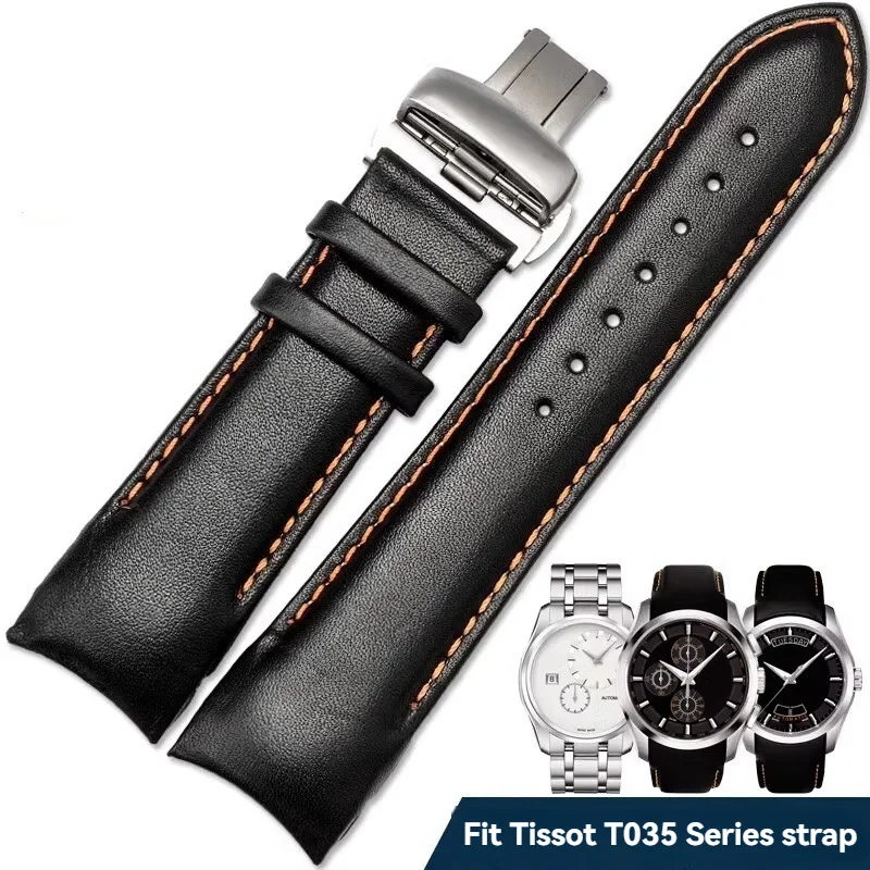 For Tissot 1853 Men's Cowhide Lea-ther Strap T035 T035.627 Series Curved End T035627A Plain Pattern Wristband 22mm 23mm 24mm