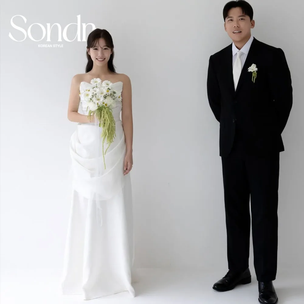 

Sondr Customized Simple Korean Wedding Dresses Strapless Corset Back Bridal Evening Party Dresses Floor-Length Photo Shoot Gown