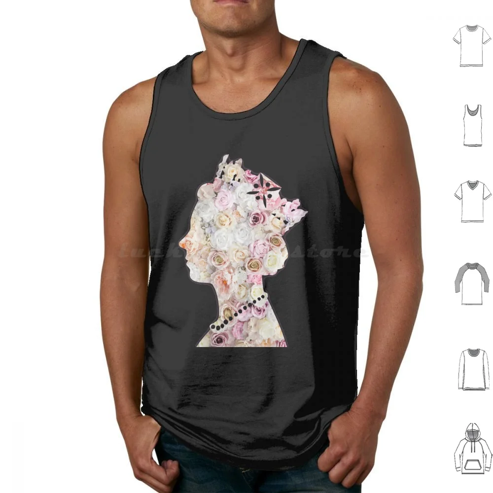 Queen Elizabeth Flowers Floral Tank Tops Print Cotton Metal Silver Black White Gray Elizabeth Ii Queen Elizabeth