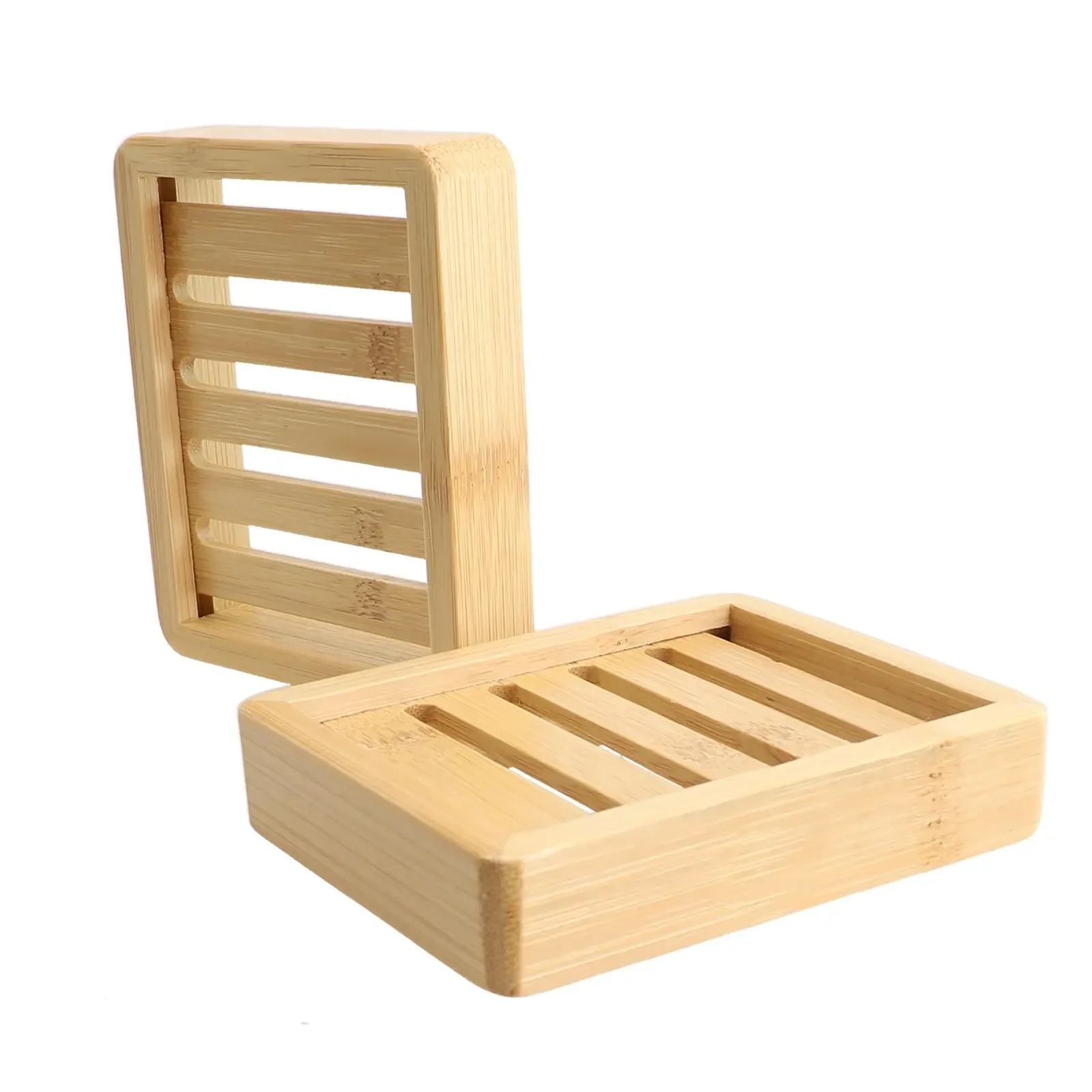 2pcs Natural Wooden Bamboo Soap Dish Tray Holder Storage Soap Rack Plate Drain Box 10*8.7*2.2cm  Soap Dishes  Dispensers