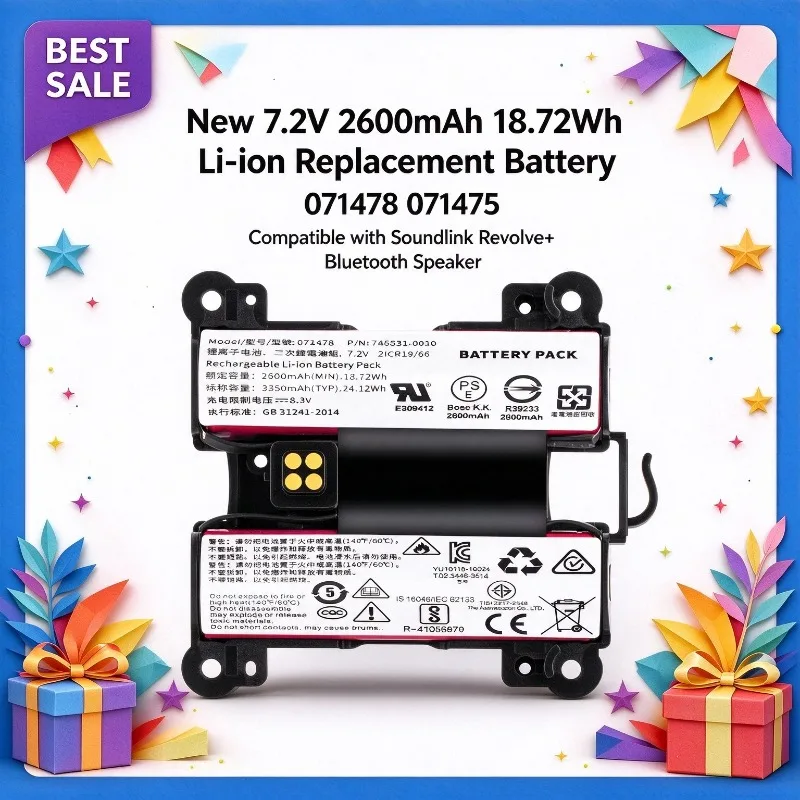 New 7.2V 2600mAh 18.72Wh Li-ion Replacement Battery 071478 071475 Compatible with Soundlink Revolve+ Bluetooth Speaker