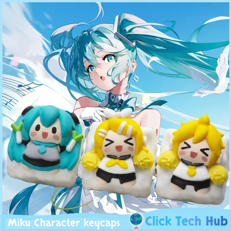 

Miku Character keycaps Rin len Animation Theme Keycap 1 Pcs Q Version Personalized Resin Art Mechanical Keyboard Key Cap Gift