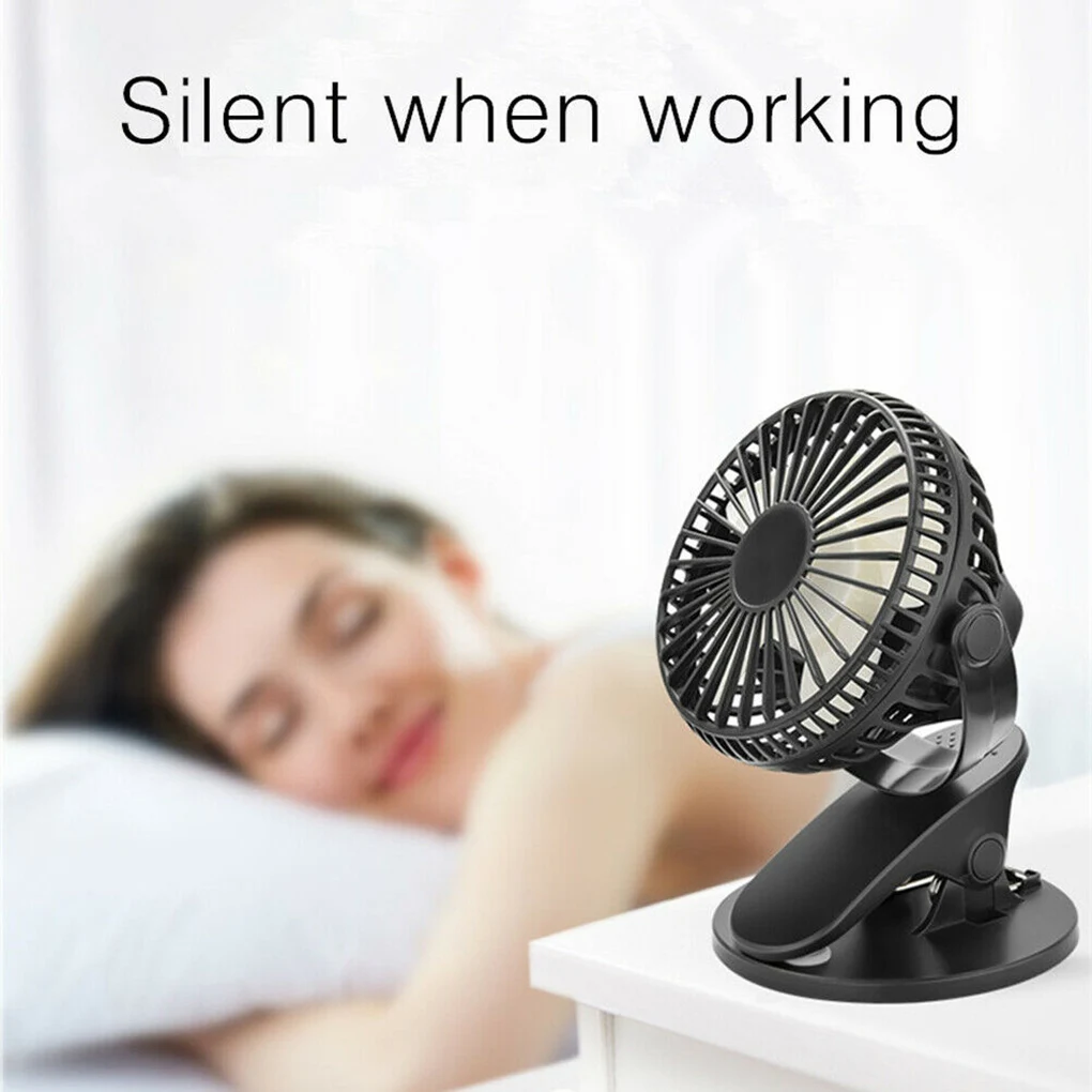 Portable USB Table Fan Clip-on Type Rechargeable Cooling Mini Desk Fan 360 Degree Rotation 3 Speeds Adjustable Clip-on Fan