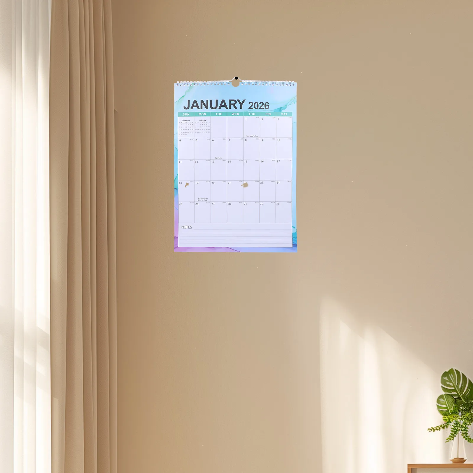 

2026 Wall Calendar 18 Months Planner International Holidays Hanging Paper Large Font Minimalist Monthly