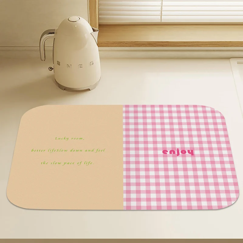 VIKAMA Cute Colored Checkered Tableware Drying Mat Colored Blocks Anti slip Water Absorbing Kitchen Tabletop Mat Home Decoration