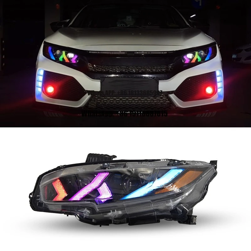 

Full LED Headlight Assembly for Honda Civic 10TH Hatchback 2016-2020 Headlamp RGB With Blue DRL Turn Signal H/L Beam