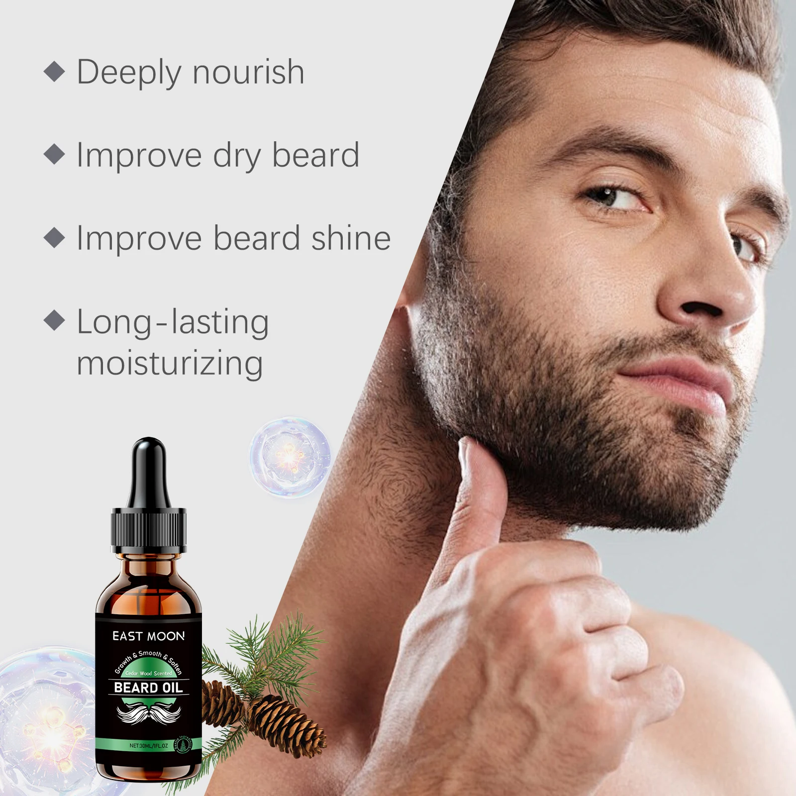 زيت الأرز للعناية باللحية العطري للرجال، رائحة طازجة وخفيفة، تنظيف، ترطيب، زيت اللحية المنعش