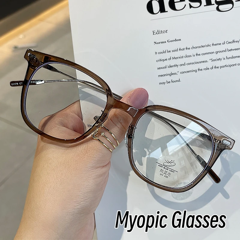 

Ultra Light Oversized Myopic Glasses Vintage Round Frame Near Sight Glasses for Women Blue Light Blocking Glasses 0 To -4.0