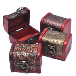 1PCS Vintage Antique Mini Wood Treasure Chest Storage Box Jewelry Organizer Box Gift Box