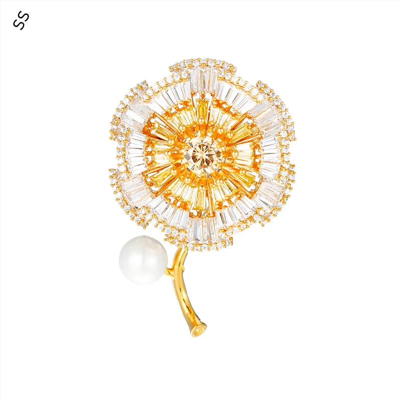 New Dandelion Flower Element Zircon Brooches for Women's Elegant Fashion Creative Pin Suit Coat Dress Corsage Accessories