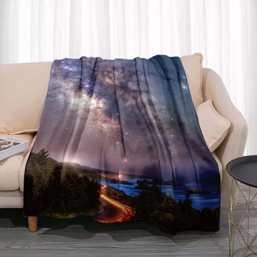 Starry Sky Nebula Pattern Flannel Throw Blanket Fashion Soft Warm Bedroom Office Home Sofa Bedroom Decoration Decor Kids Gifts