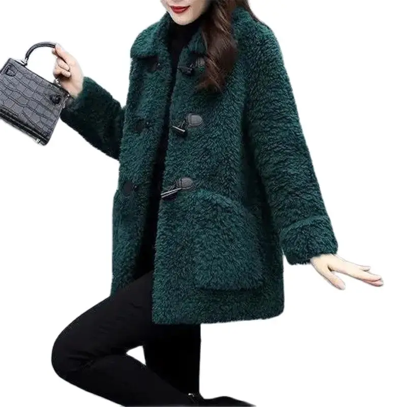 

2023 Korean New Winter Lamb wool Jacket Women's Wear Fashion Slim Short Wool Coat 4XL Solid Casual Female Parkas Outwear Tops