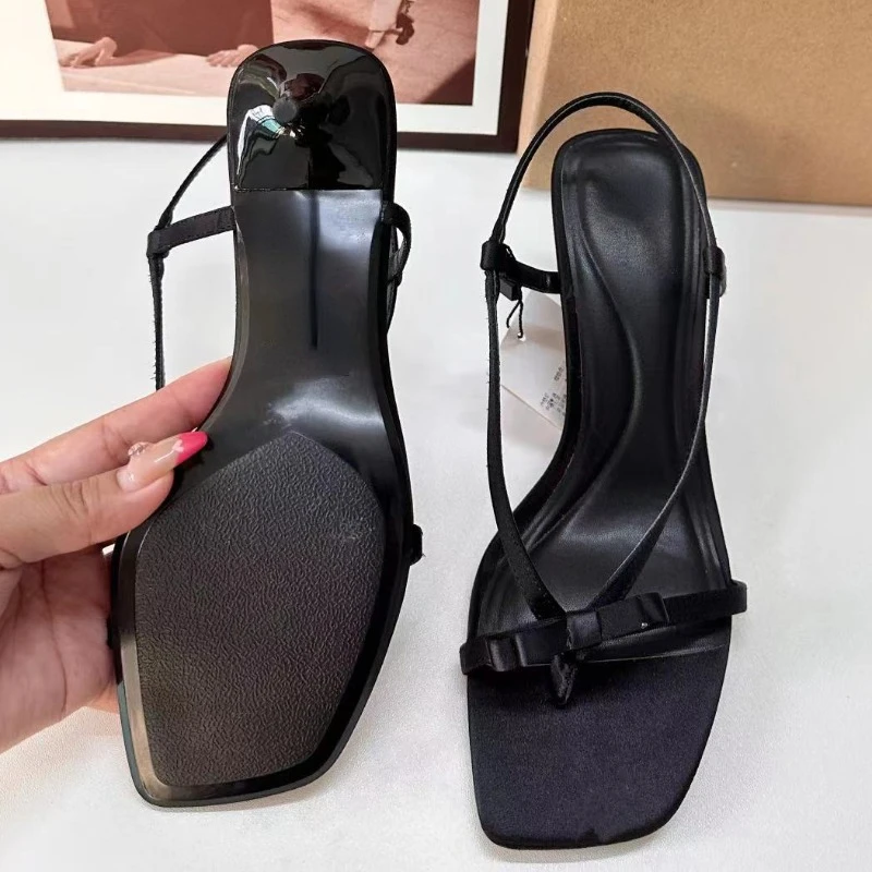 Trendy High Heels Women\'s Sandals 2024 Summer Open Toe Good Quality Black Bow Sexy Luxury Stilettos Leisure Ladies Shoes