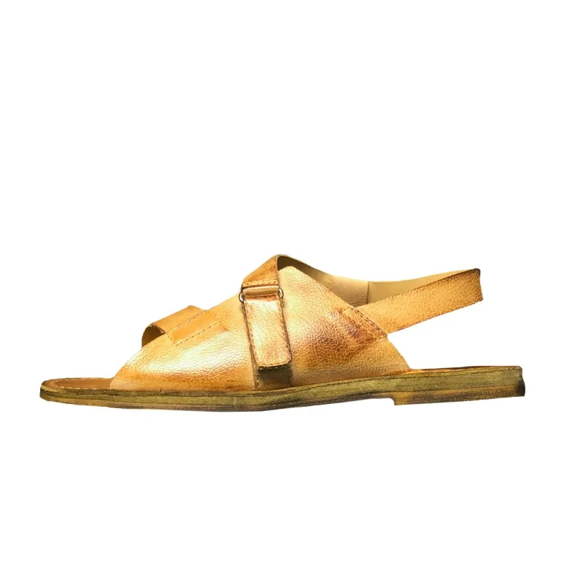 Handmade Vintage Genuine Leather Soft Soled Roman Sandals Men Open Toe Shoes Cowhide Summer Brown Beach Sandals Male