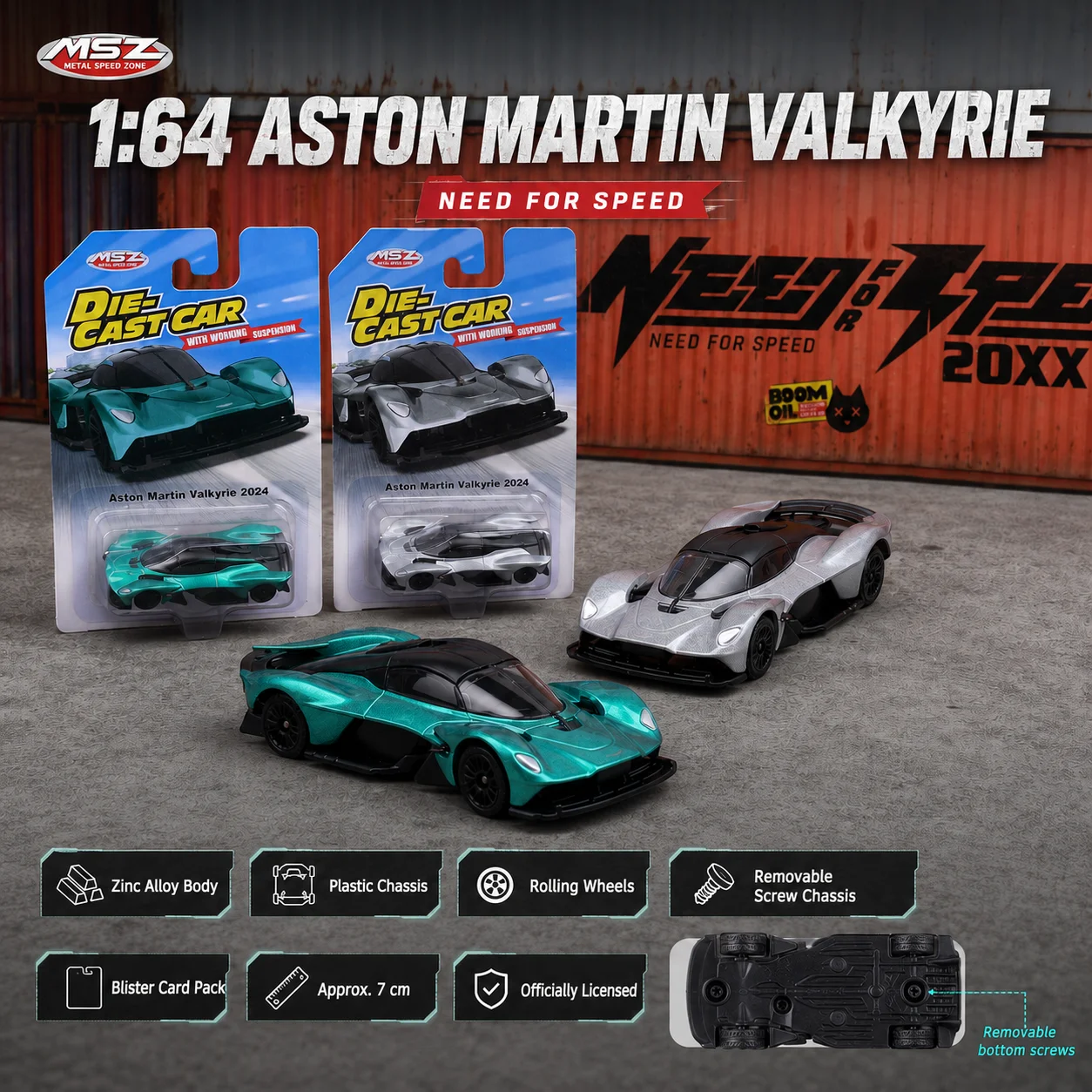 CCA 1:64 Aston Martin Valkyrie Miniaturmodell 3 Zoll Zinklegierung Spielzeugauto mit Freilaufrädern, Druckguss-Sammlerstück, Geschenk für den Freund